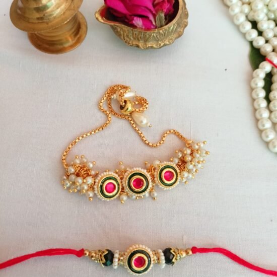 Elegant Pearl and Bead Rakhi and Bracelet Set ( Pair )