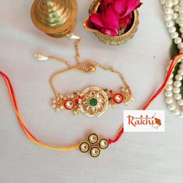 Kundan & Pearl Bhaiya Bhabhi Rakhi Set - Image 4