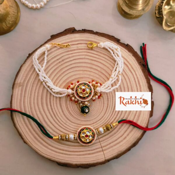 Elegant Pearl Bhaiya Bhabhi Rakhi Set - Image 2