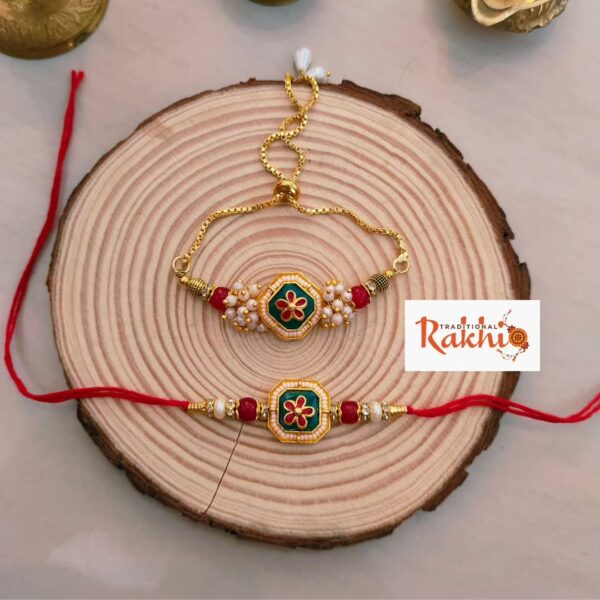 Enamel Square Bhaiya Bhabhi Rakhi Set - Image 3