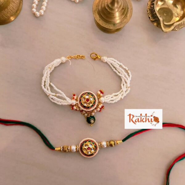 Elegant Pearl Bhaiya Bhabhi Rakhi Set - Image 4