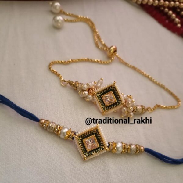 Elegant Square Charm Bhaiya Bhabhi Rakhi Set