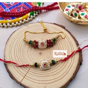 Kundan & Beaded Bhaiya Bhabhi Rakhi Set | Elegant Couple Rakhi