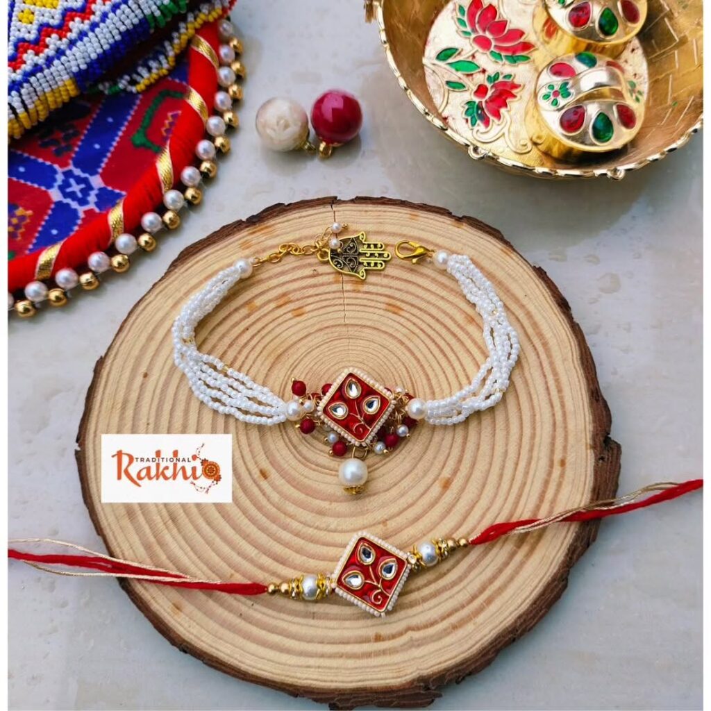 3-Piece Rakhi Set With Beaded Brother Rakhi, Bhabhi Bangle & Kids Rakhis For Rakshabandhan