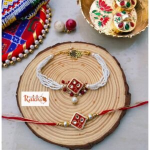 Pearl & Kundan-Style Bhaiya Bhabhi Rakhi Set | Hamsa Charm