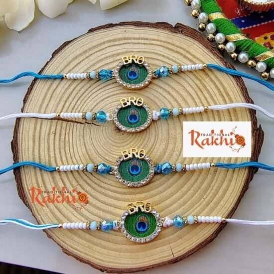 Peacock Feather "BRO" Rakhi Set