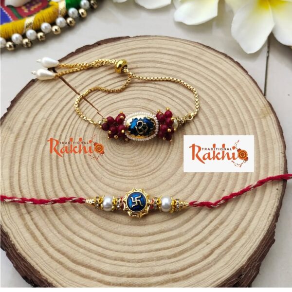 Auspicious Swastika Bhaiya Bhabhi Rakhi Set - Image 2