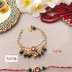 Luxurious Polki & Emerald Inspired Premium Couple Rakhi Set - Bhabhi Bracelet & Bhai Rakhi
