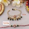 Luxurious Polki & Emerald Inspired Premium Couple Rakhi Set - Bhabhi Bracelet & Bhai Rakhi - Image 3