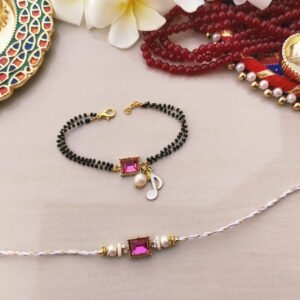 Contemporary AD Diamond Mangalsutra Couple Rakhi Set - Musical Note Charm