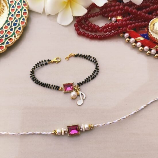 Contemporary AD Diamond Mangalsutra Couple Rakhi Set - Musical Note Charm