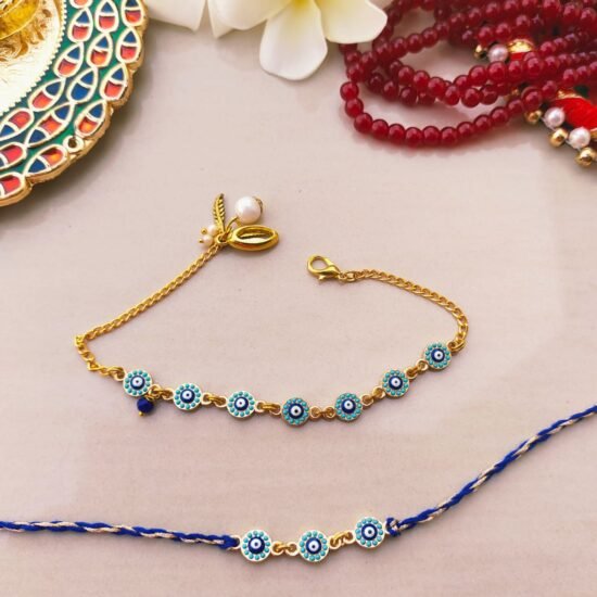 Trending Evil Eye Couple Rakhi Set - Modern Protection for Bhai & Bhabhi