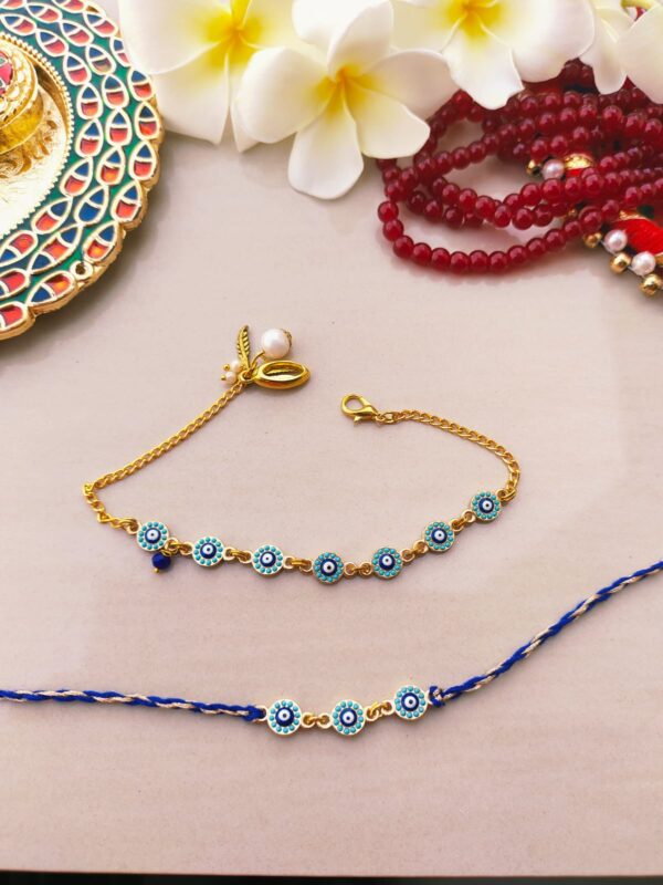 Trending Evil Eye Couple Rakhi Set - Modern Protection for Bhai & Bhabhi