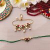 Elegant Lotus Kundan & Pearl Couple Rakhi Set - Handcrafted for Bhabhi & Bhai - Image 3