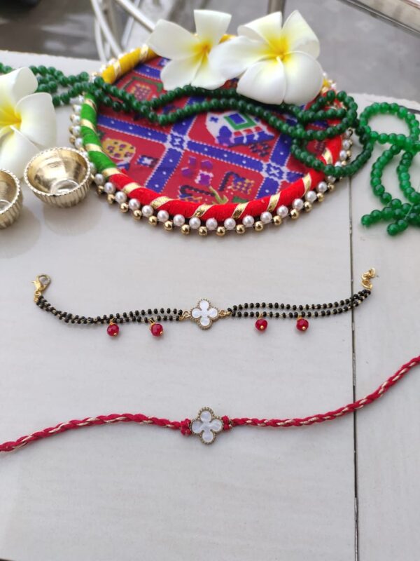 Modern Mangalsutra Style Couple Rakhi Set - Clover Charm for Bhabhi & Bhai - Image 2