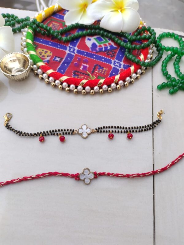 Modern Mangalsutra Style Couple Rakhi Set - Clover Charm for Bhabhi & Bhai - Image 3