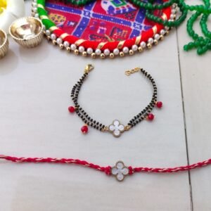 Modern Mangalsutra Style Couple Rakhi Set - Clover Charm for Bhabhi & Bhai