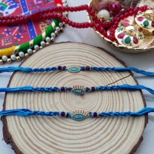 Auspicious Evil Eye Thread Rakhi for Bhai - Blue & Gold Protection Charm