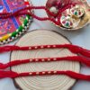 Classic Red Thread Rakhi with Golden Beads - Traditional Bhai Rakhi Set