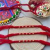 Classic Red Thread Rakhi with Golden Beads - Traditional Bhai Rakhi Set - Image 3