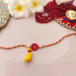 Elegant Pink Flower & Tassel Rakhi