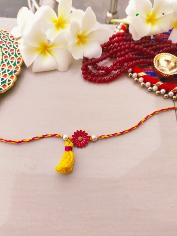 Elegant Pink Flower & Tassel Rakhi