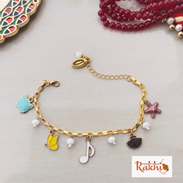 Chic Charm Bracelet Rakhi for Bhabhi & Sister | Modern Lumba Rakhi - Image 3