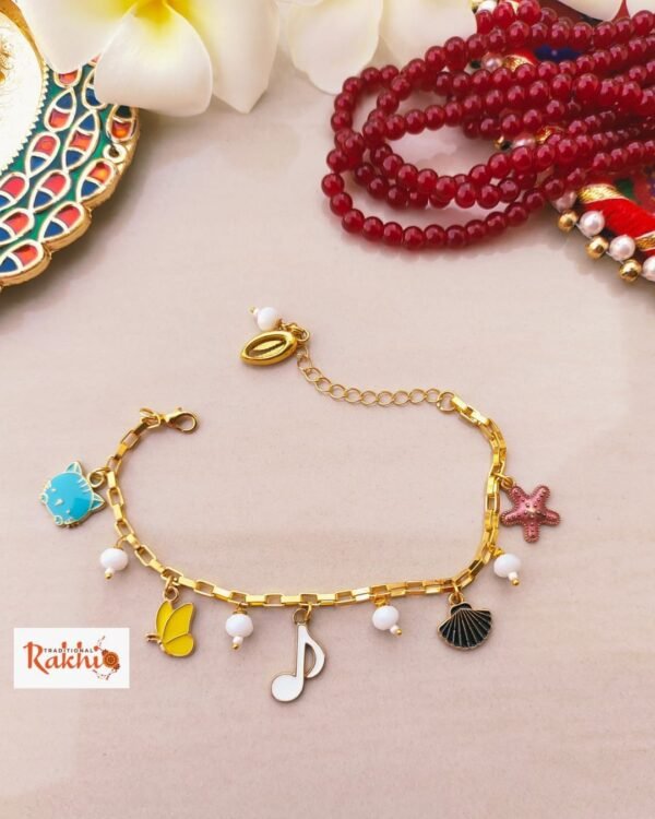Chic Charm Bracelet Rakhi for Bhabhi & Sister | Modern Lumba Rakhi - Image 4