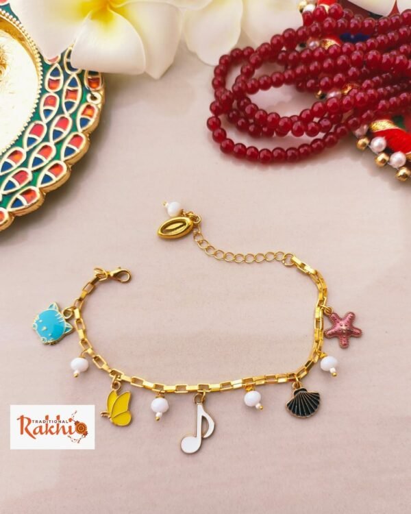 Chic Charm Bracelet Rakhi for Bhabhi & Sister | Modern Lumba Rakhi - Image 7