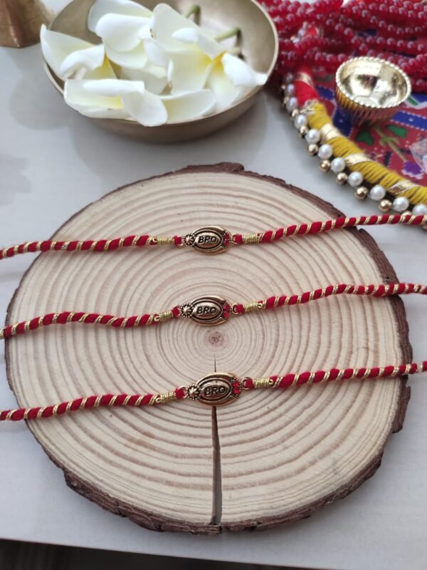 Classic "BRO" Rakhi for Bhai | Traditional Red & Gold Thread Rakhi 1pcs - Image 2