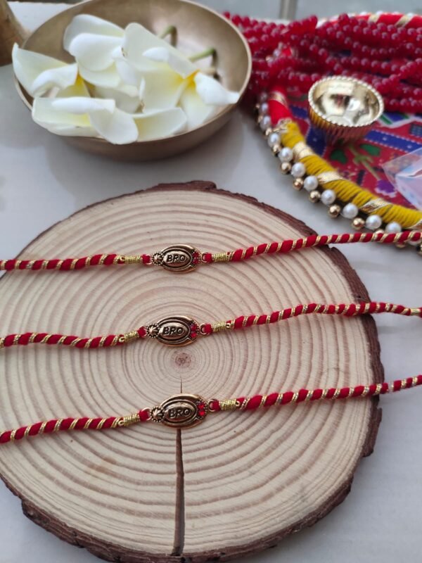 Classic "BRO" Rakhi for Bhai | Traditional Red & Gold Thread Rakhi 1pcs - Image 3