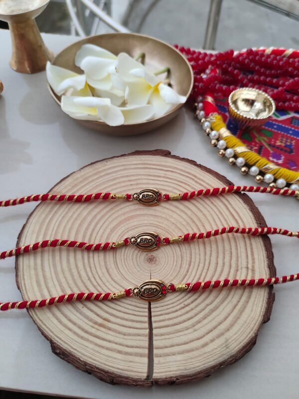 Classic "BRO" Rakhi for Bhai | Traditional Red & Gold Thread Rakhi 1pcs - Image 4