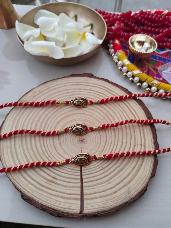 Classic "BRO" Rakhi for Bhai | Traditional Red & Gold Thread Rakhi 1pcs - Image 5