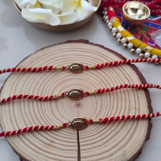 Classic "BRO" Rakhi for Bhai | Traditional Red & Gold Thread Rakhi 1pcs