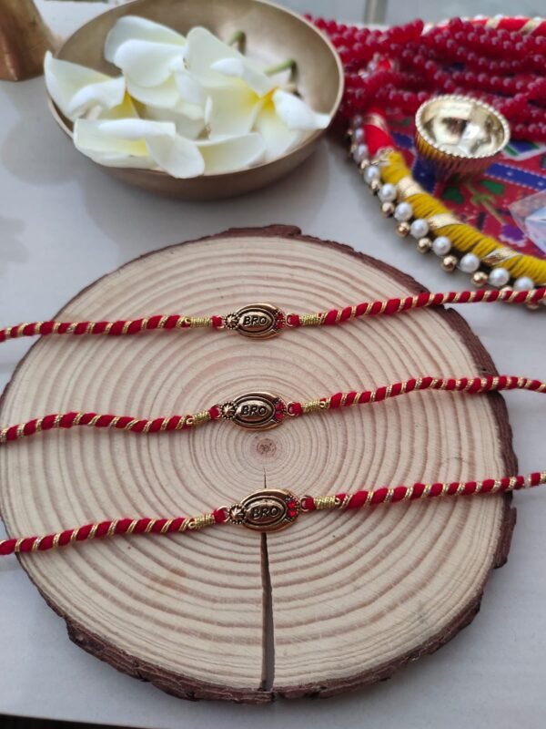 Classic "BRO" Rakhi for Bhai | Traditional Red & Gold Thread Rakhi 1pcs