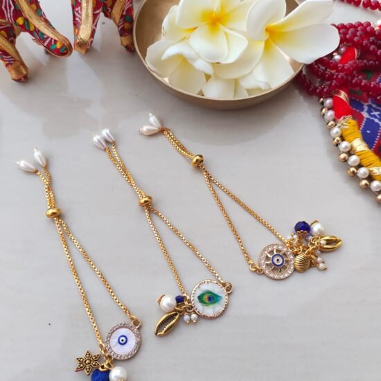 Elegant Evil Eye & Peacock Charm Adjustable Rakhi for Bhabhi & Sister (1Pcs)