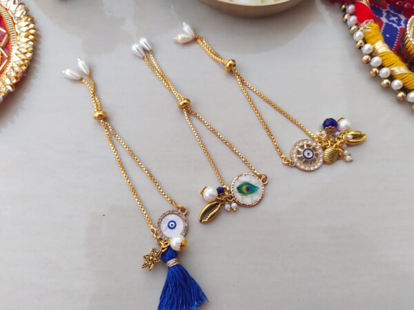 Elegant Evil Eye & Peacock Charm Adjustable Rakhi for Bhabhi & Sister (1Pcs) - Image 3