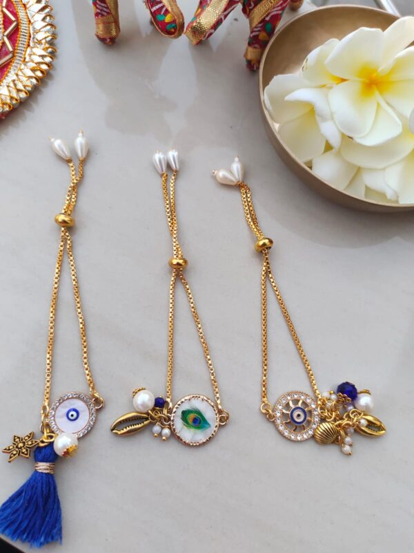 Elegant Evil Eye & Peacock Charm Adjustable Rakhi for Bhabhi & Sister (1Pcs) - Image 4