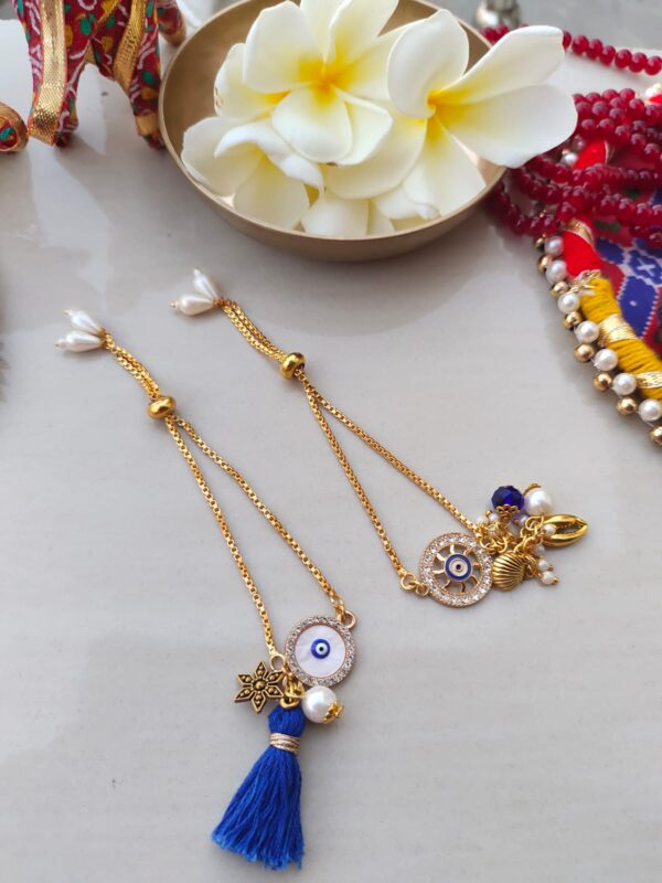 Elegant Evil Eye & Peacock Charm Adjustable Rakhi for Bhabhi & Sister (1Pcs) - Image 5