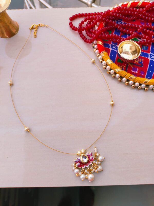 Exquisite Handcrafted Lotus Charm Chain Necklace - Artisan Gold-Plated Jewellery - Image 2