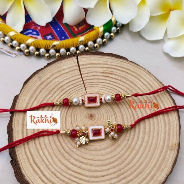 Red Accent Square Rakhi Set