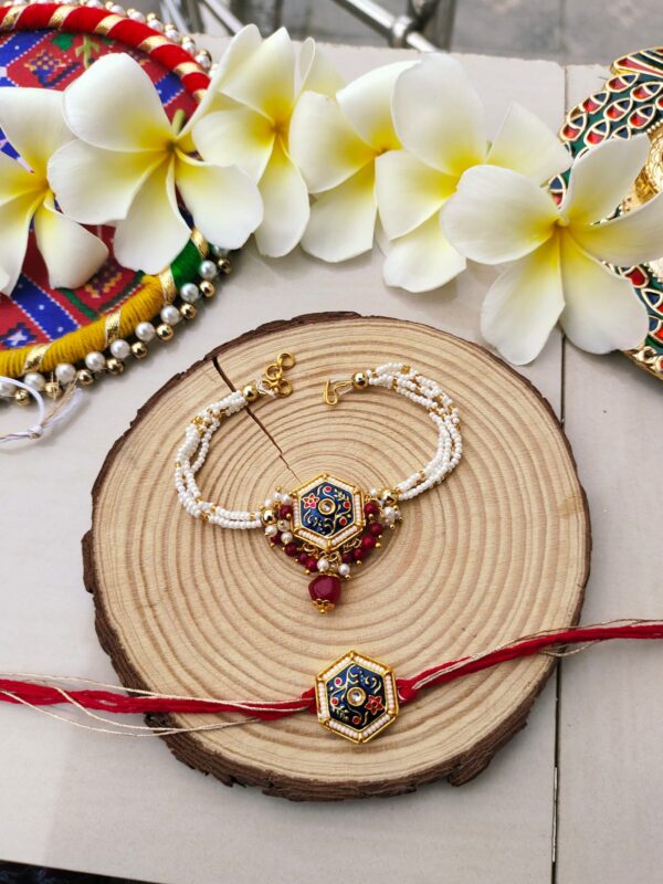 Hexagonal Enamel Bhaiya Bhabhi Rakhi Set - Image 4