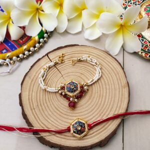 Hexagonal Enamel Bhaiya Bhabhi Rakhi Set