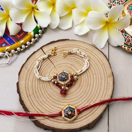 Hexagonal Enamel Bhaiya Bhabhi Rakhi Set