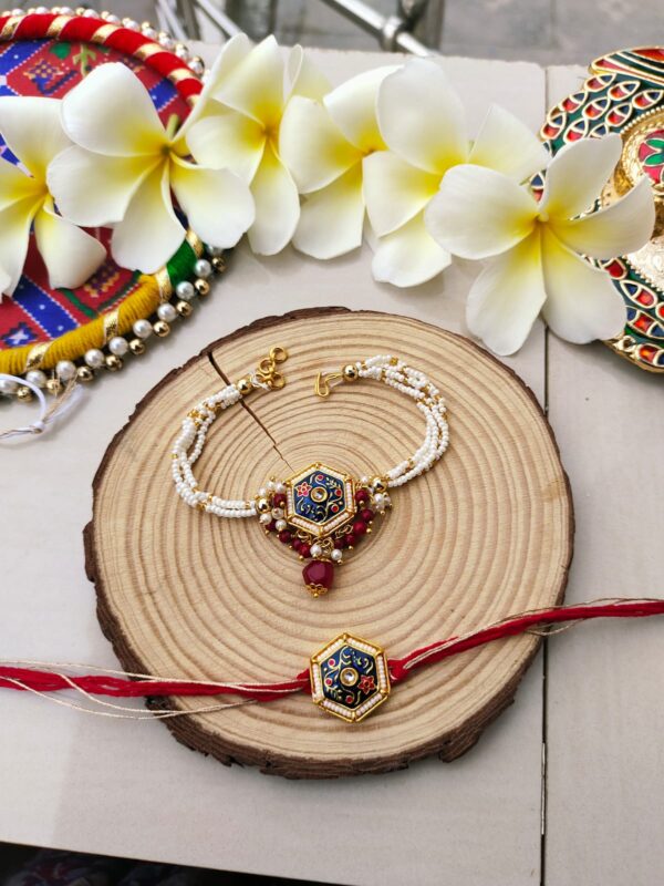Hexagonal Enamel Bhaiya Bhabhi Rakhi Set