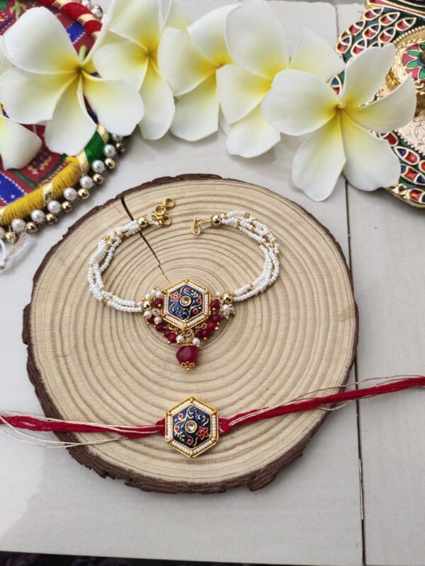 Hexagonal Enamel Bhaiya Bhabhi Rakhi Set - Image 2