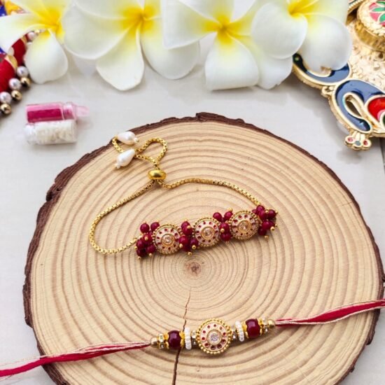 Regal Red Circle Bhaiya Bhabhi Rakhi Set