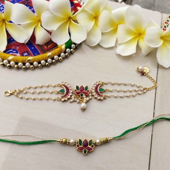 Royal Lotus & Crescent Bhaiya Bhabhi Rakhi Set