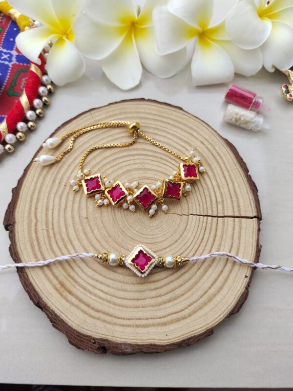 Regal Red Diamond Bhaiya Bhabhi Rakhi Set - Image 3