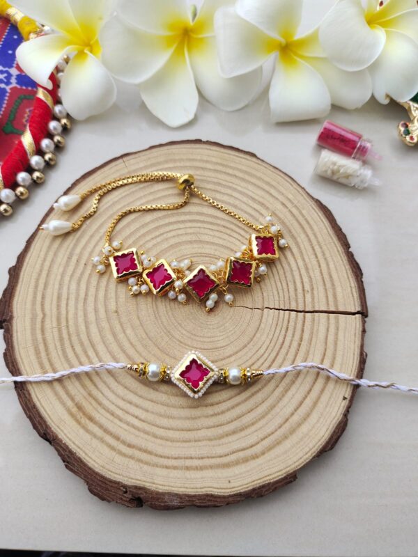 Regal Red Diamond Bhaiya Bhabhi Rakhi Set - Image 2